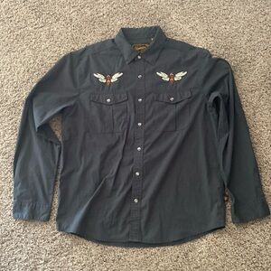 Mens black Howler Brothers Long-Sleeve. Pearl-Snap gaucho shirt.